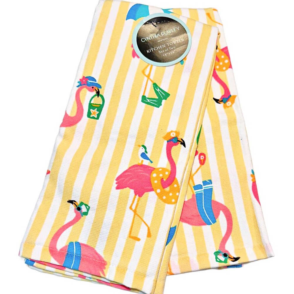 Cynthia Rowley Pink Flamingos Summer Kitchen Towel Set